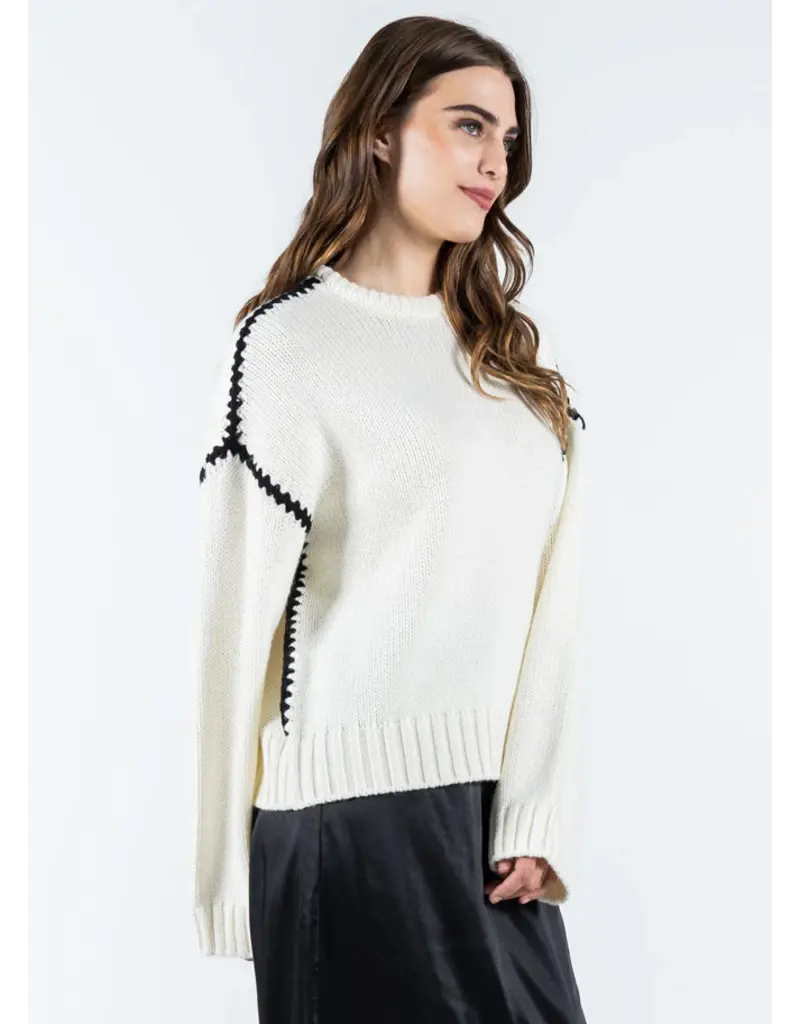 C'EST MOI CONTRAST KNIT SWEATER IVORY