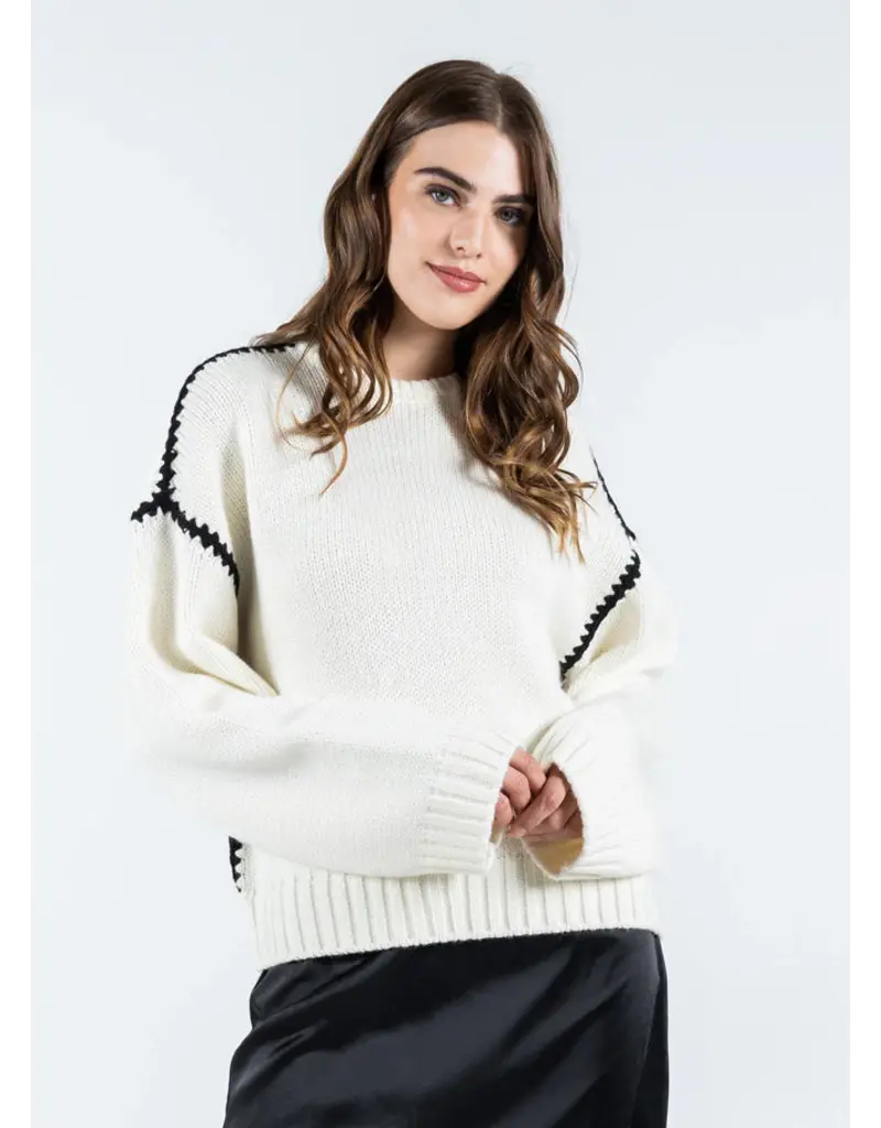 C'EST MOI CONTRAST KNIT SWEATER IVORY