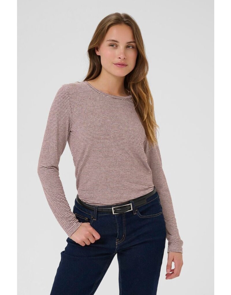 CULTURE ALEXANDRA L/S TOP BORDEAUX STRIPE