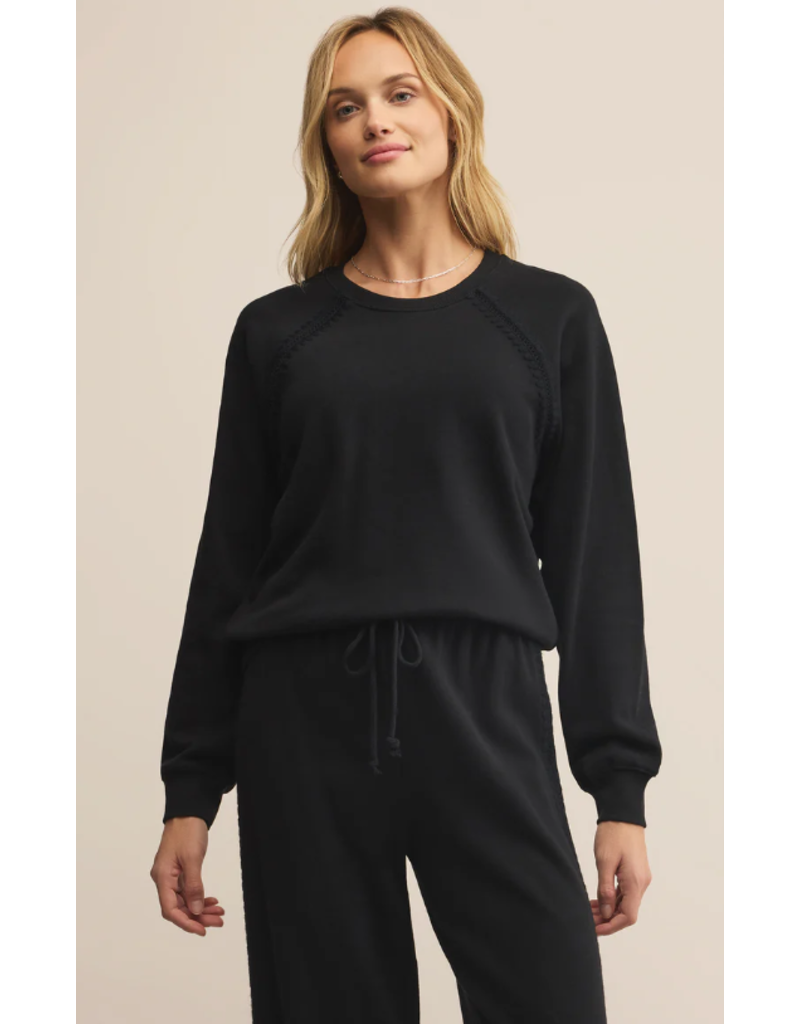 Z SUPPLY ALL AROUND COTTON SWEATSHIRT BLACK