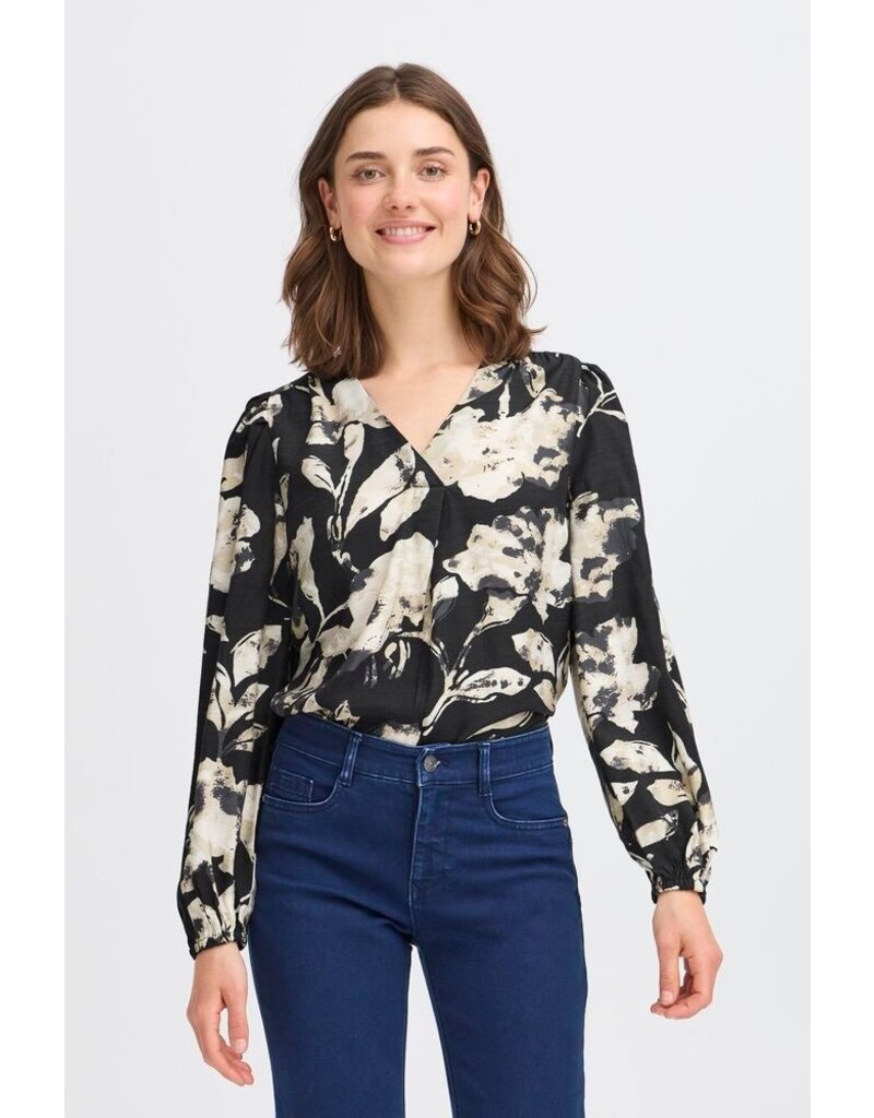 ARIANA V NECK BLACK FLORAL BLOUSE