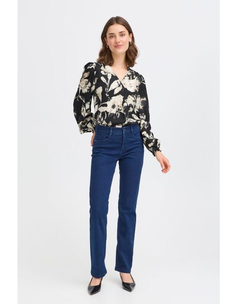 ARIANA V NECK BLACK FLORAL BLOUSE