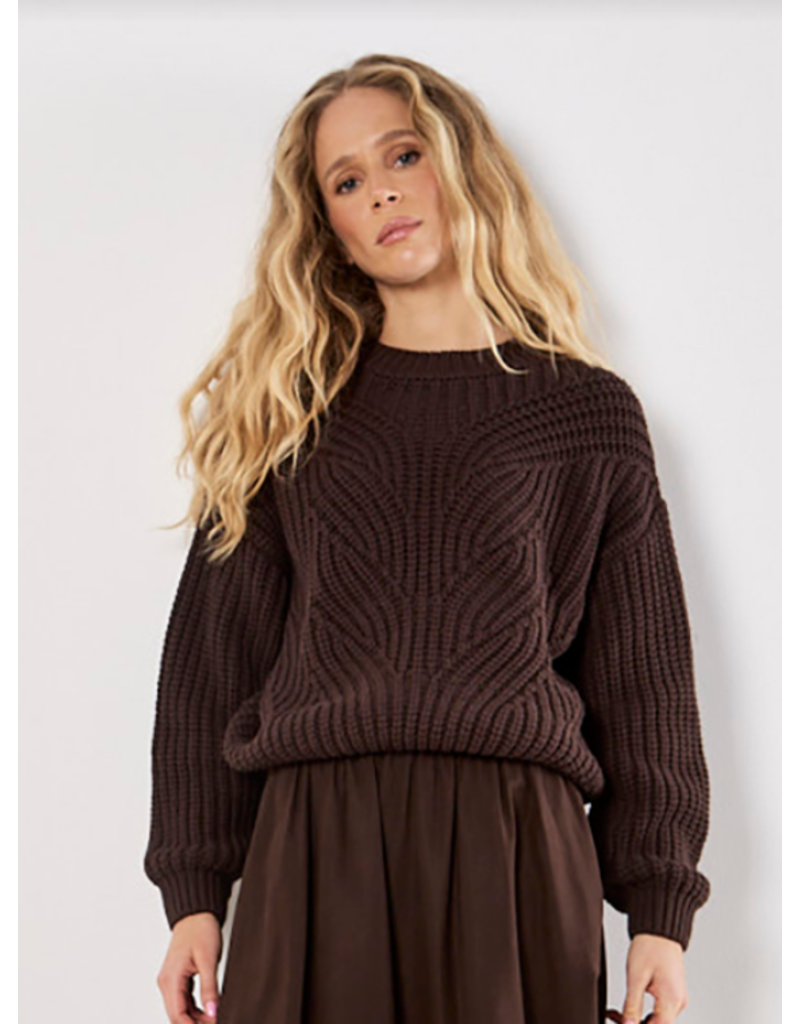 CHUNKY CABLE KNIT SWEATER BROWN