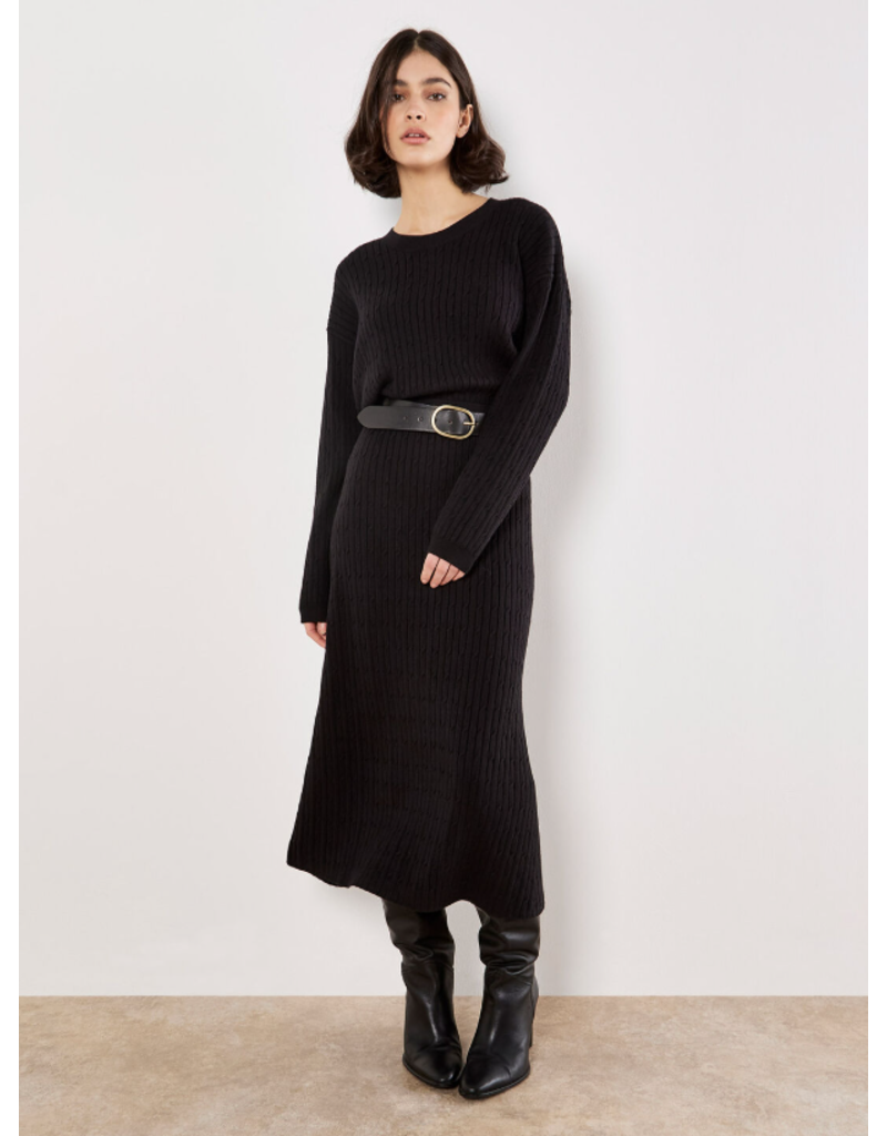 CABLE KNIT MIDI SKIRT BLACK