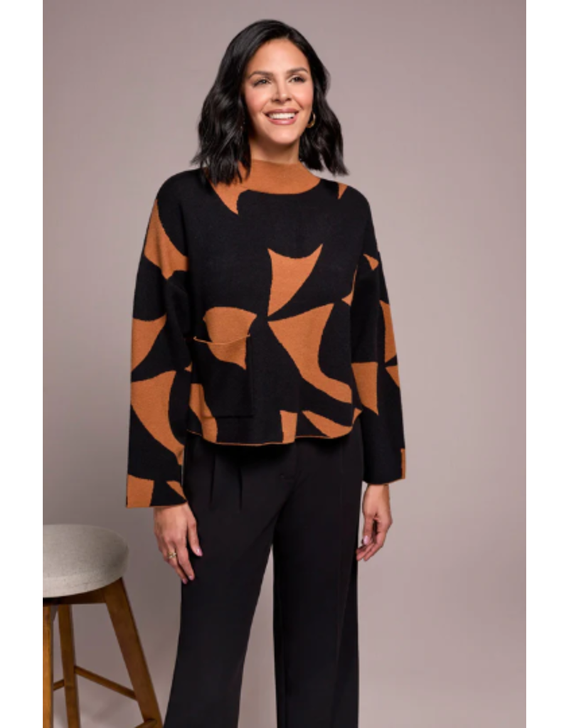 TRIBAL L/S MOCK NECK SWEATER W. POCKETS