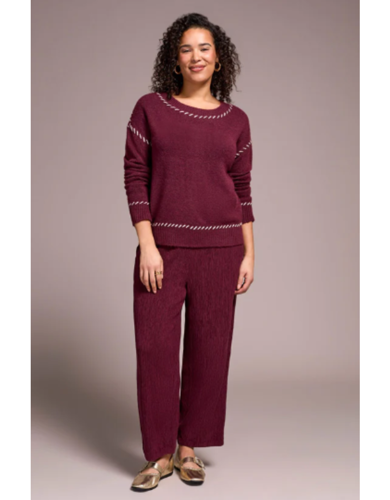 TRIBAL L/S CREW NECK SWEATER W. STITCH DETAILING