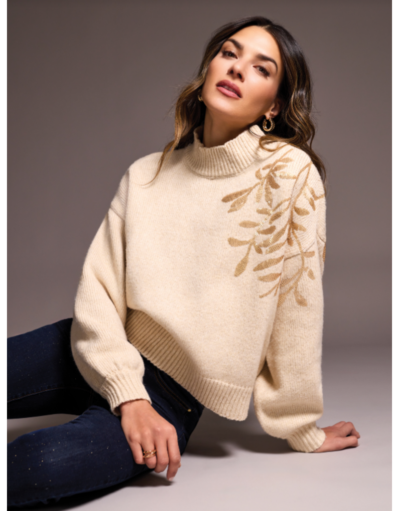 TRIBAL L/S MOCK NECK SWEATER W. SEQUINS