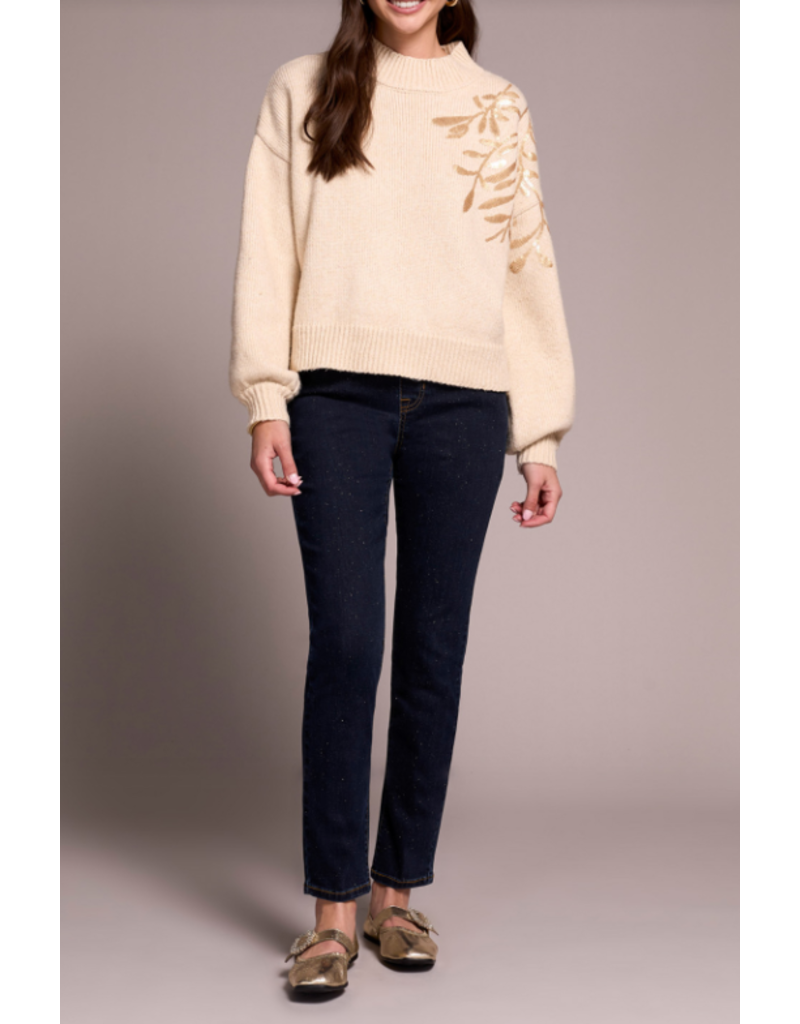 TRIBAL L/S MOCK NECK SWEATER W. SEQUINS