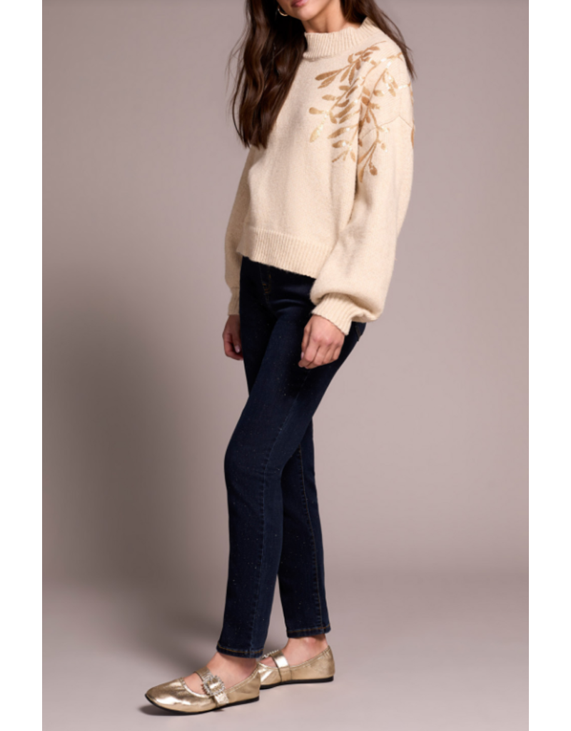 TRIBAL L/S MOCK NECK SWEATER W. SEQUINS