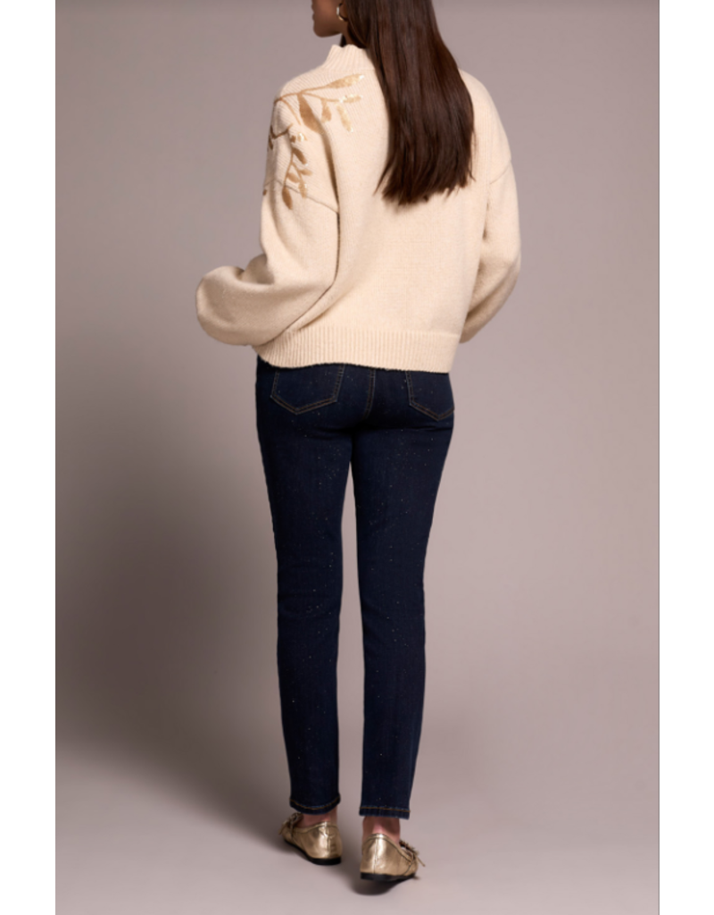 TRIBAL L/S MOCK NECK SWEATER W. SEQUINS