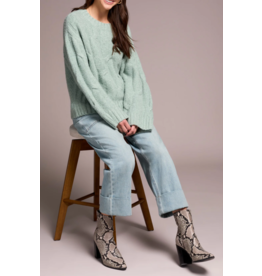 TRIBAL CREW NECK LOOSE KNIT CABLE SWEATER