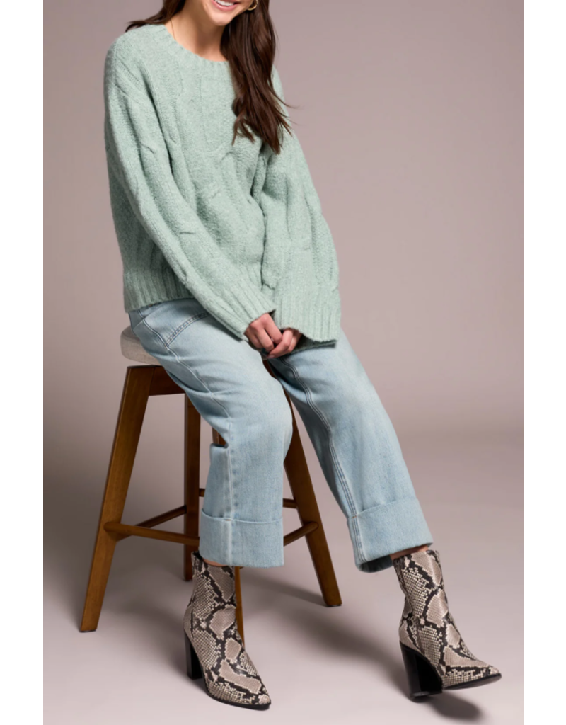 TRIBAL CREW NECK LOOSE KNIT CABLE SWEATER