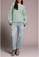 TRIBAL CREW NECK LOOSE KNIT CABLE SWEATER