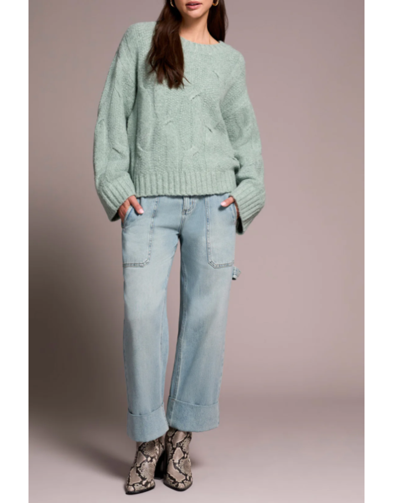 TRIBAL CREW NECK LOOSE KNIT CABLE SWEATER