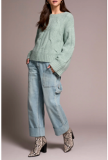 TRIBAL CREW NECK LOOSE KNIT CABLE SWEATER