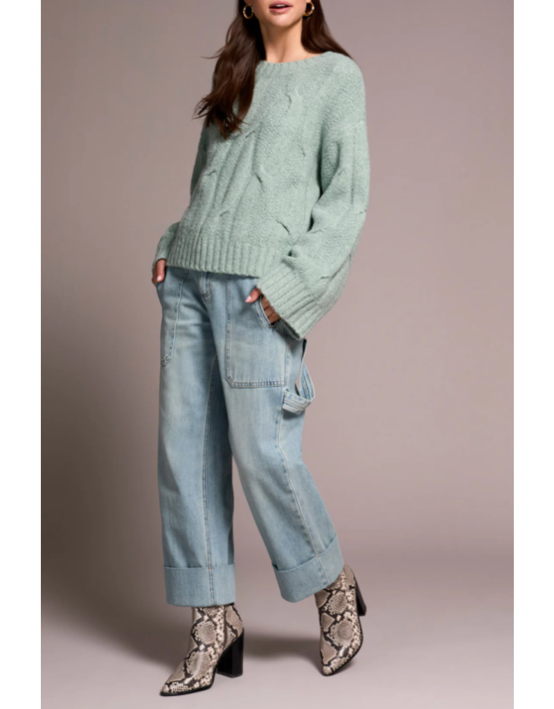 TRIBAL CREW NECK LOOSE KNIT CABLE SWEATER