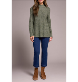 TRIBAL HEATHERED KNIT SWEATER W. SIDE SLITS