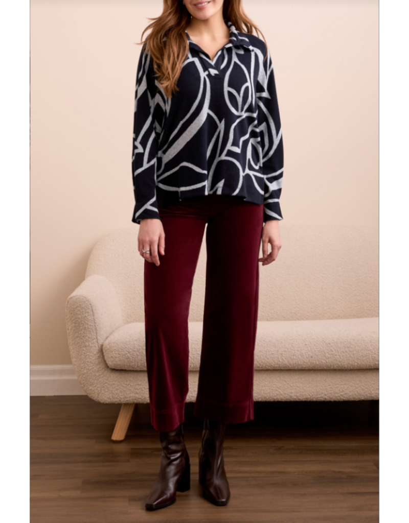 TRIBAL L/S HENLEY TOP W. SIDE SLITS