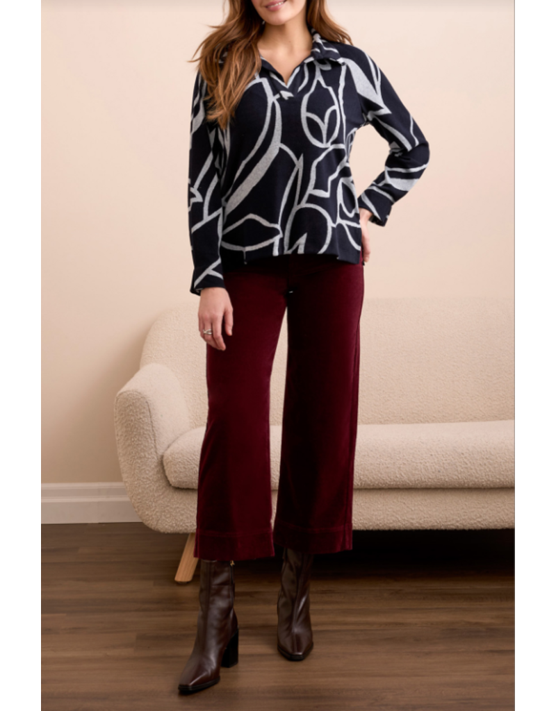TRIBAL L/S HENLEY TOP W. SIDE SLITS