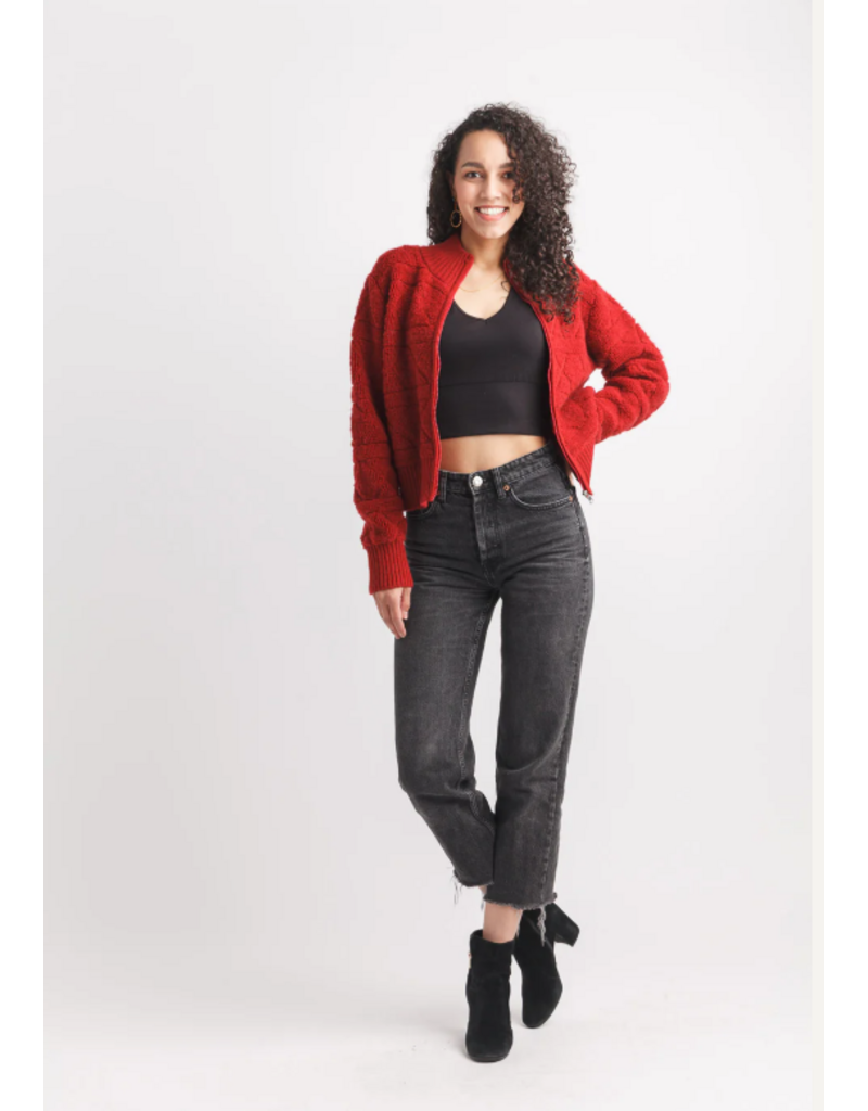 FULL ZIP RIBBED DETAIL JACKET