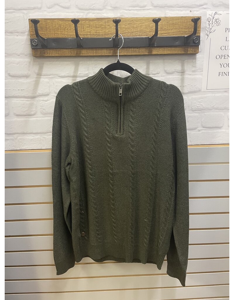 CABLE KNIT SWEATER W. MOCK ZIP