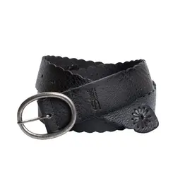SILVER JEANS LEATHER SCALLOP EDGE & LACING DETAIL BELT - 40MM