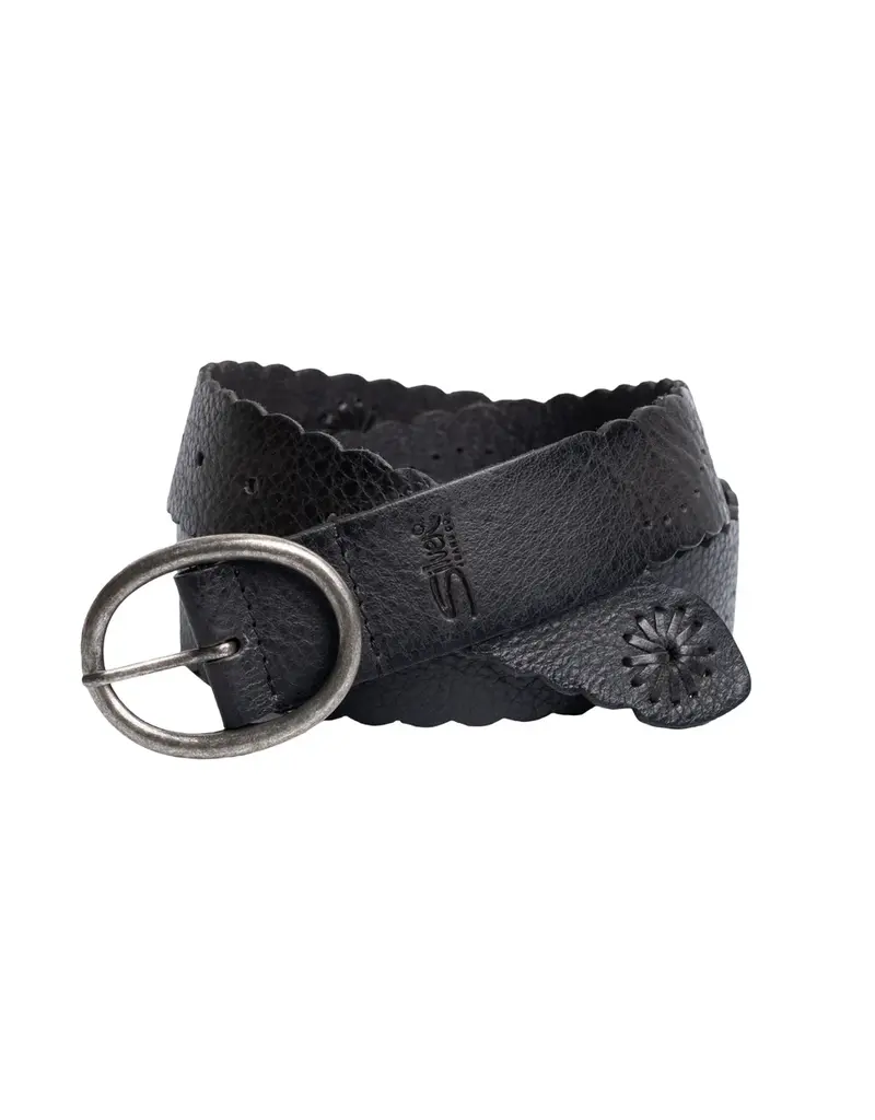 SILVER JEANS LEATHER SCALLOP EDGE & LACING DETAIL BELT - 40MM