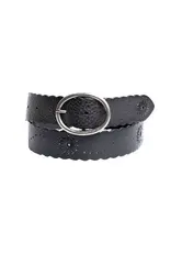 SILVER JEANS LEATHER SCALLOP EDGE & LACING DETAIL BELT - 40MM