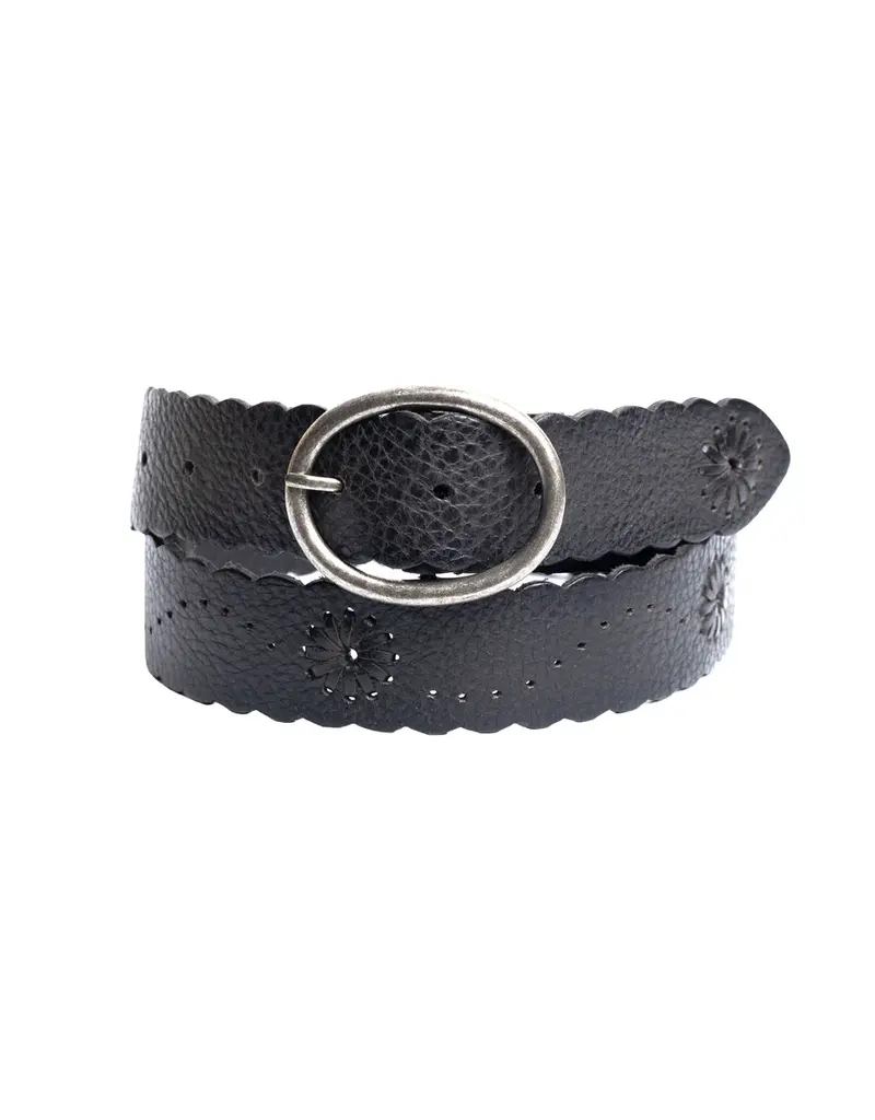 SILVER JEANS LEATHER SCALLOP EDGE & LACING DETAIL BELT - 40MM