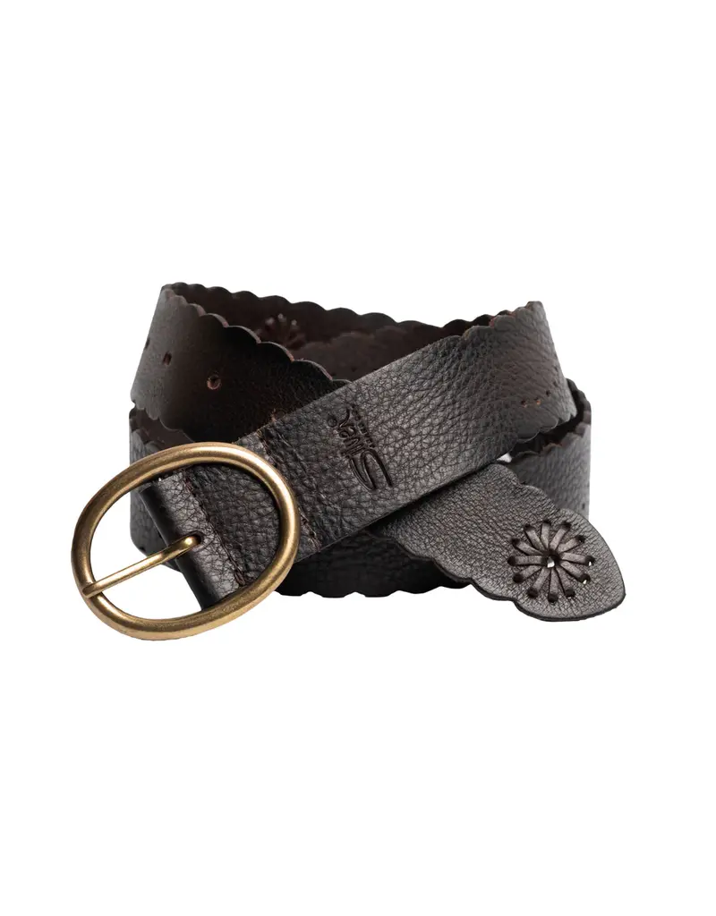 SILVER JEANS LEATHER SCALLOP EDGE & LACING DETAIL BELT - 40MM