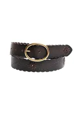 SILVER JEANS LEATHER SCALLOP EDGE & LACING DETAIL BELT - 40MM