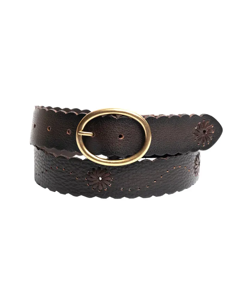 SILVER JEANS LEATHER SCALLOP EDGE & LACING DETAIL BELT - 40MM