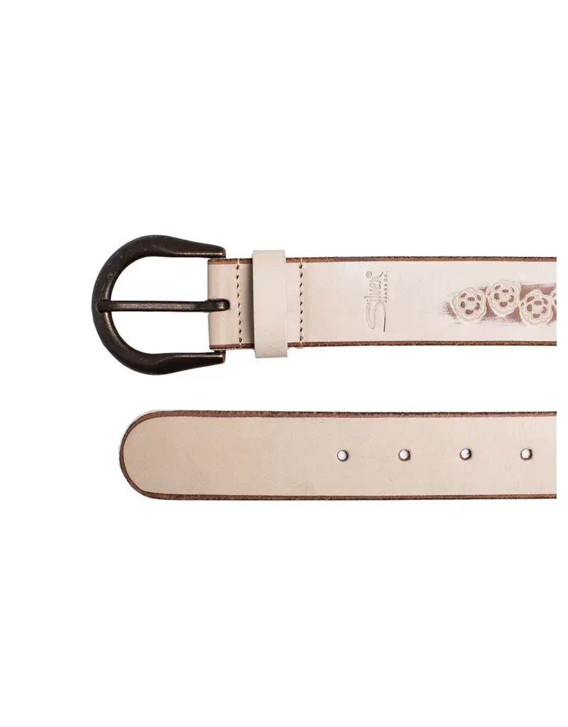 SILVER JEANS LEATHER EMBOSSED FLORAL BELT - 38MM