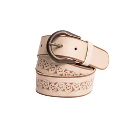 SILVER JEANS LEATHER EMBOSSED FLORAL BELT - 38MM