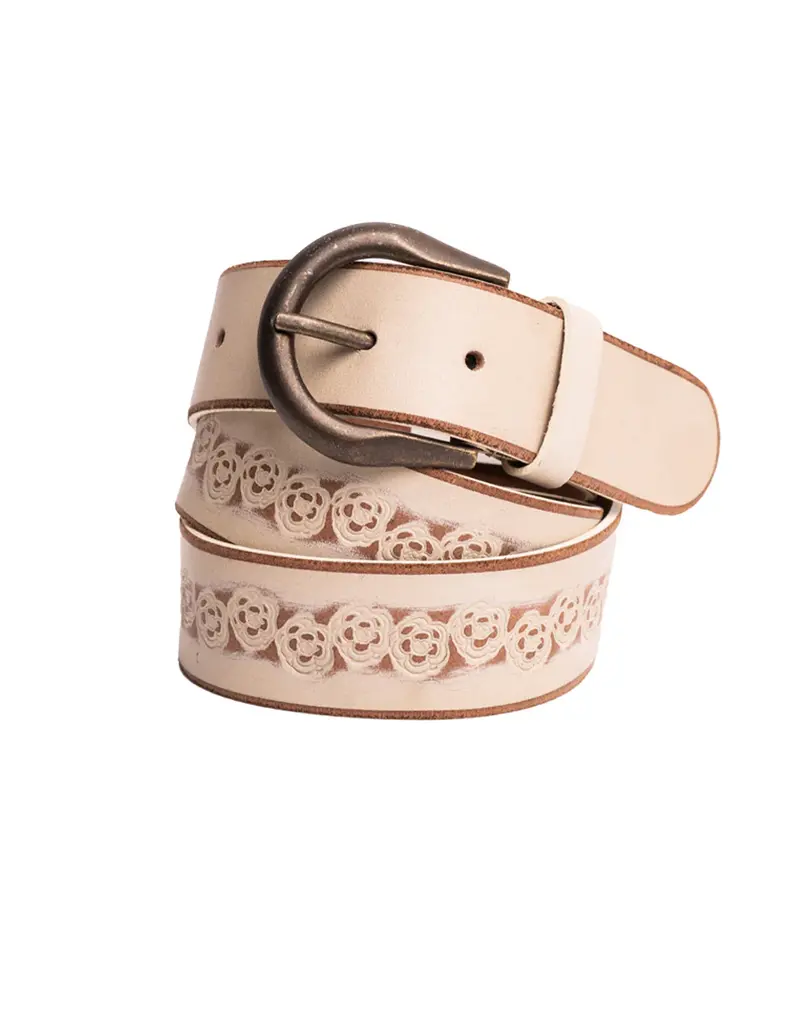 SILVER JEANS LEATHER EMBOSSED FLORAL BELT - 38MM