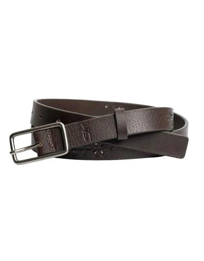 SILVER JEANS LEATHER FLORAL BELT - 25MM