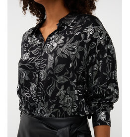 BLOUSE BLACK w/SILVER FLORAL PRINT