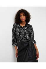 BLOUSE BLACK w/SILVER FLORAL PRINT
