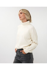 CREAM SWEATER w/CABLE SLEEVE - COTTON BLND