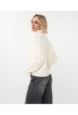 CREAM SWEATER w/CABLE SLEEVE - COTTON BLND