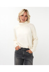 CREAM SWEATER w/CABLE SLEEVE - COTTON BLND