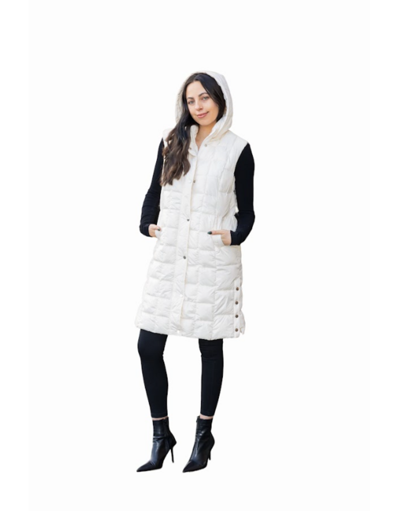 LONG PUFFER VEST w/REMOVABLE HOOD