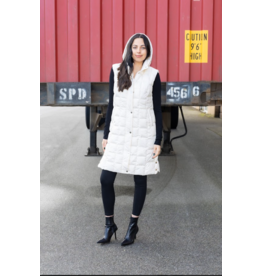 LONG PUFFER VEST w/REMOVABLE HOOD