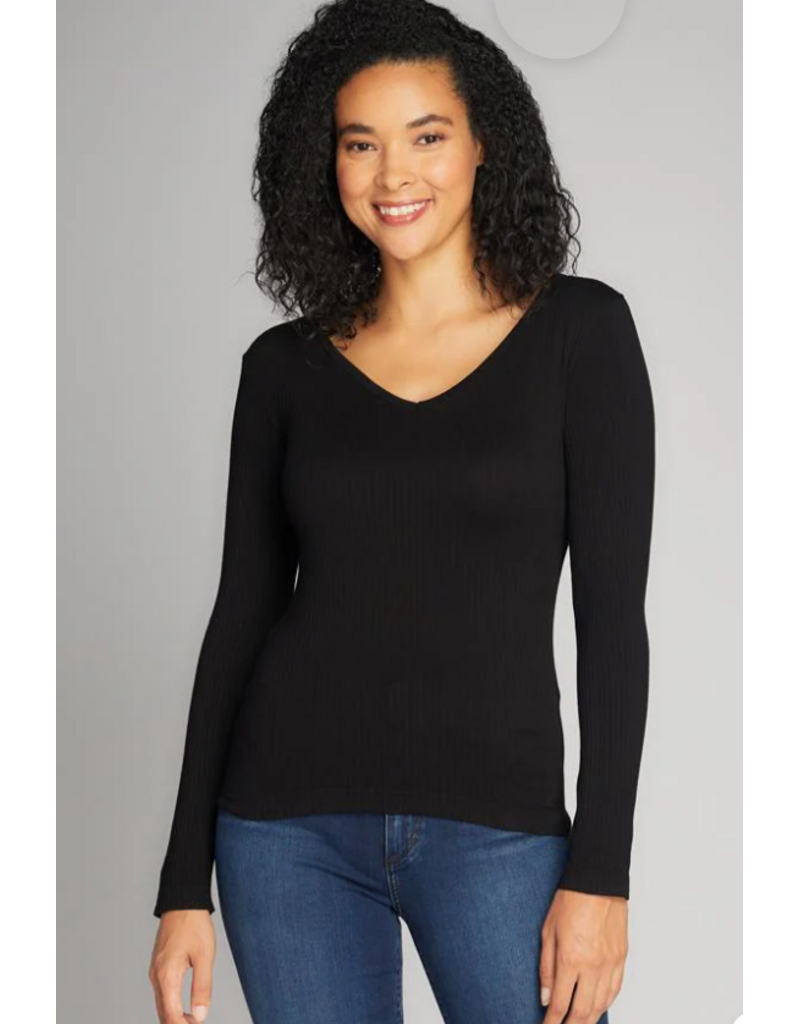 C'EST MOI V NECK NECK RIB SEAMLESS TOP - ONE SIZE