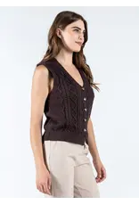 C'EST MOI BUTTON DOWN CABLE KNIT VEST COFFEE