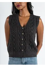 C'EST MOI BUTTON DOWN CABLE KNIT VEST COFFEE