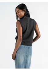 C'EST MOI BUTTON DOWN CABLE KNIT VEST COFFEE