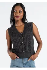 C'EST MOI BUTTON DOWN CABLE KNIT VEST COFFEE