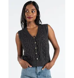 C'EST MOI BUTTON DOWN CABLE KNIT VEST COFFEE