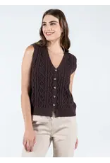 C'EST MOI BUTTON DOWN CABLE KNIT VEST COFFEE